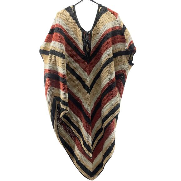 Somedays Lovin Sweaters - Some Days Lovin Crochet Poncho Multi Color Striped Women One Size Fits All